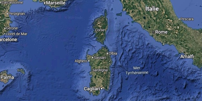 Carte géographique de la région Corse Sardaigne Elbe